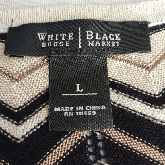 White House Black Market Black White Red Chevron Knit Sweater Cardigan Boho Sz L - Picture 9 of 10